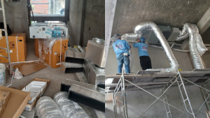 Thi công ống đồng máy lạnh giấu trần nối ống gió